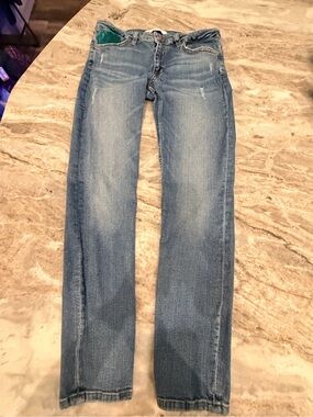Zara Basic Denim Jeans Womens US 10 Medium Wash Slim Skinny Distressed Blue